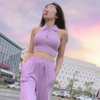 Áo ba lỗ croptop cổ bẻ cài cúc (Video)