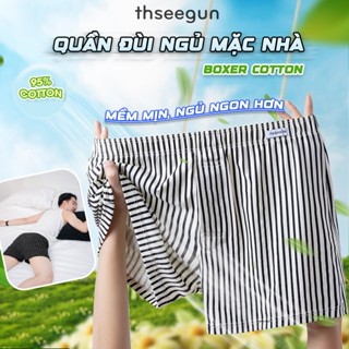 Quần Ngủ Nam Cotton Kate Mềm Mại Thoáng Mát, Quần Đùi Mặc Ở Nhà Mùa Hè THSEEGUN Họa Tiết Kẻ Sọc, Big Size, Mix Nhiều Màu