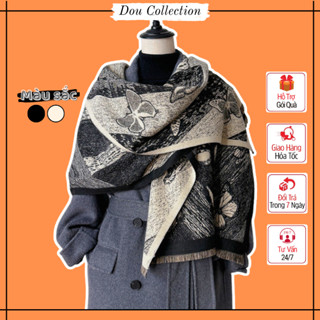 Khăn Len Unisex Quàng Cổ, Khăn Choàng Cashmere Dạ Nền Mũi Tên Phối Hình Bướm Thời Trang Thu Đông - 65x180cm - Mã LN135