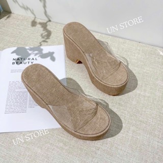 Dép nữ đế xuồng bọc nhung cao 7 phân quai trong thời trang xu hướng USD060 Un Store