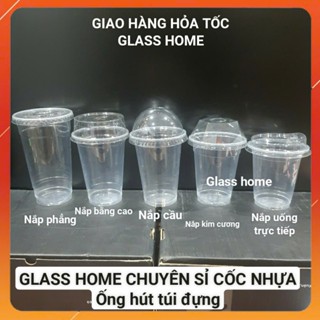 Cốc nhựa dùng một lần 360ml 400ml 500ml 700ml dập màng ly nhựa nắp cầu nắp phẳng nắp kim cương nắp uống trực tiếp 50 cái