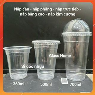 Cốc nhựa PP dập được màng 360ml 500ml 700ml 50 cái Ly nhựa trà sữa cafe dùng 1 lần nắp cầu nắp phẳng trực tiếp kim cương