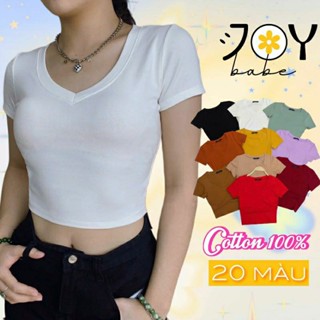 Áo cổ tim nữ croptop kiểu cotton 100% JOY BABE áo baby tee cổ v crt thun ôm crop top sexy 2D CRON 2