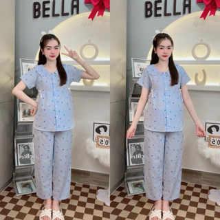 [ BỘ DÀI ] ( 40 - 95kg ) Đồ Bộ - Đồ Ngủ Bầu Mặc Nhà Và Sau Sinh, Áo Có Khoá Ti Quần Chun Chỉnh Bụng, Chất Mền Mịn Mát