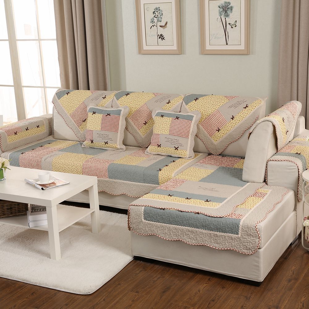 Thảm trải sofa 100% cotton có thể giặt tay hay giặt máy mặt dưới có hạt chống trượt