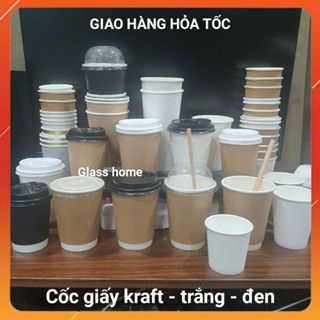 Cốc giấy trắng - Kraft nâu 2 lớp - 6oz 8oz 12oz 16oz 180ml 280ml 400ml 500ml 700ml 50cnắp cafe nắp cầu nắp dẹt không nắp