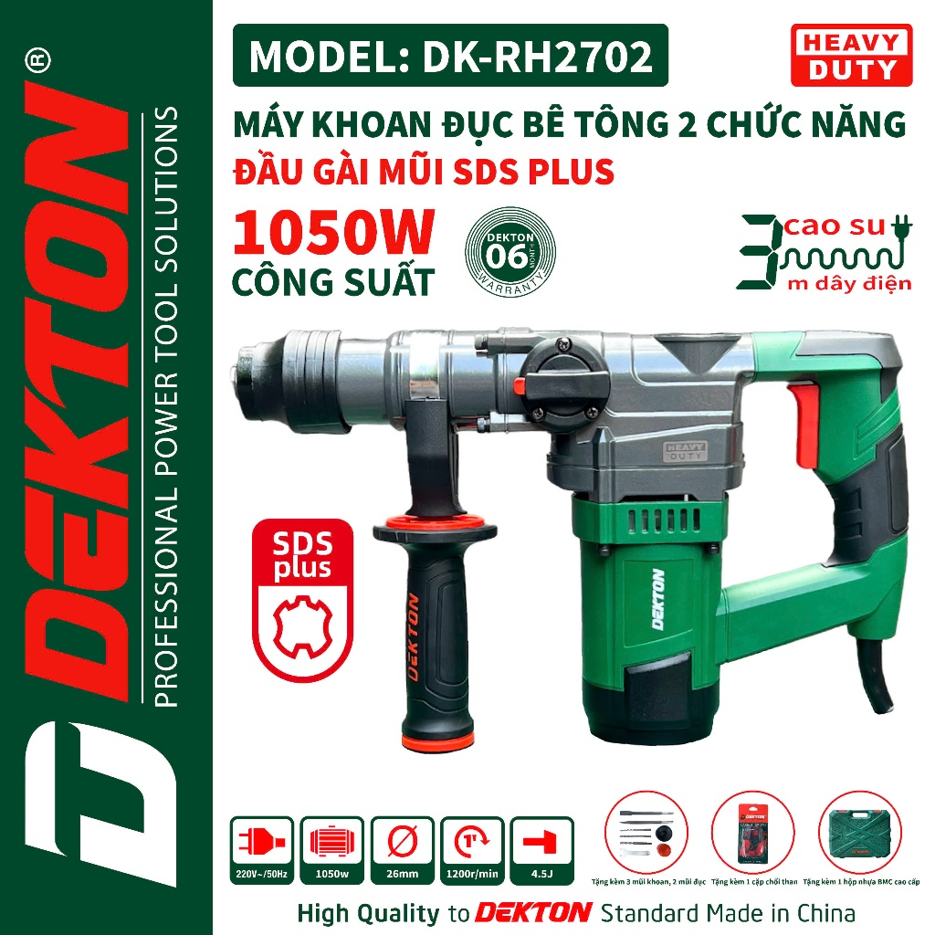 MÁY KHOAN ĐỤC 2 CHỨC NĂNG 1050W DEKTON DK-RH2702