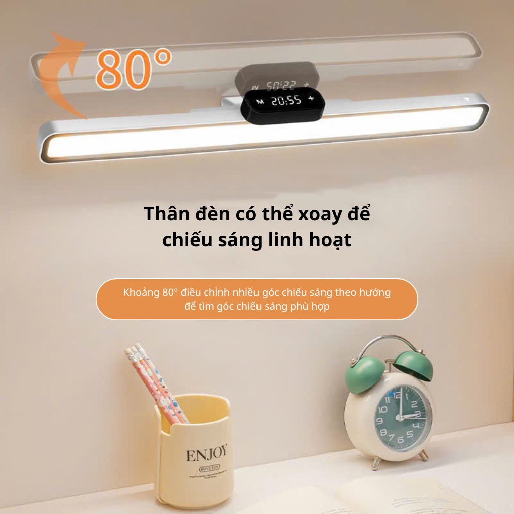 Đèn bàn học gắn tường 42cm chống cận , đồng hồ tích hợp,đèn học led xoay 80 độ điều chỉnh 3 chế độ sáng thông minh | BigBuy360 - bigbuy360.vn
