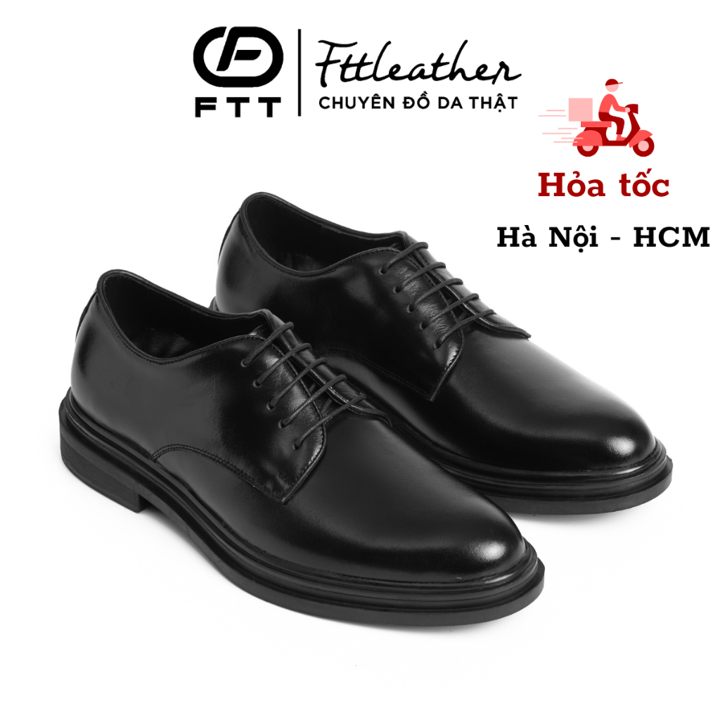 Giày tây nam da thật, giày derby công sở da bò buộc dây Big size 44, 45 Fttleather - Màu trơn F0301