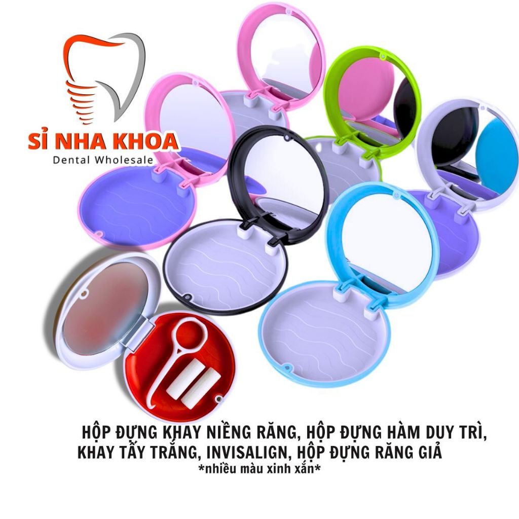 Set 10 Hộp Đựng Khay Niềng Răng Cao Cấp Có Gương, Hộp Đựng Hàm Duy Trì, Invisalign, Răng Giả
