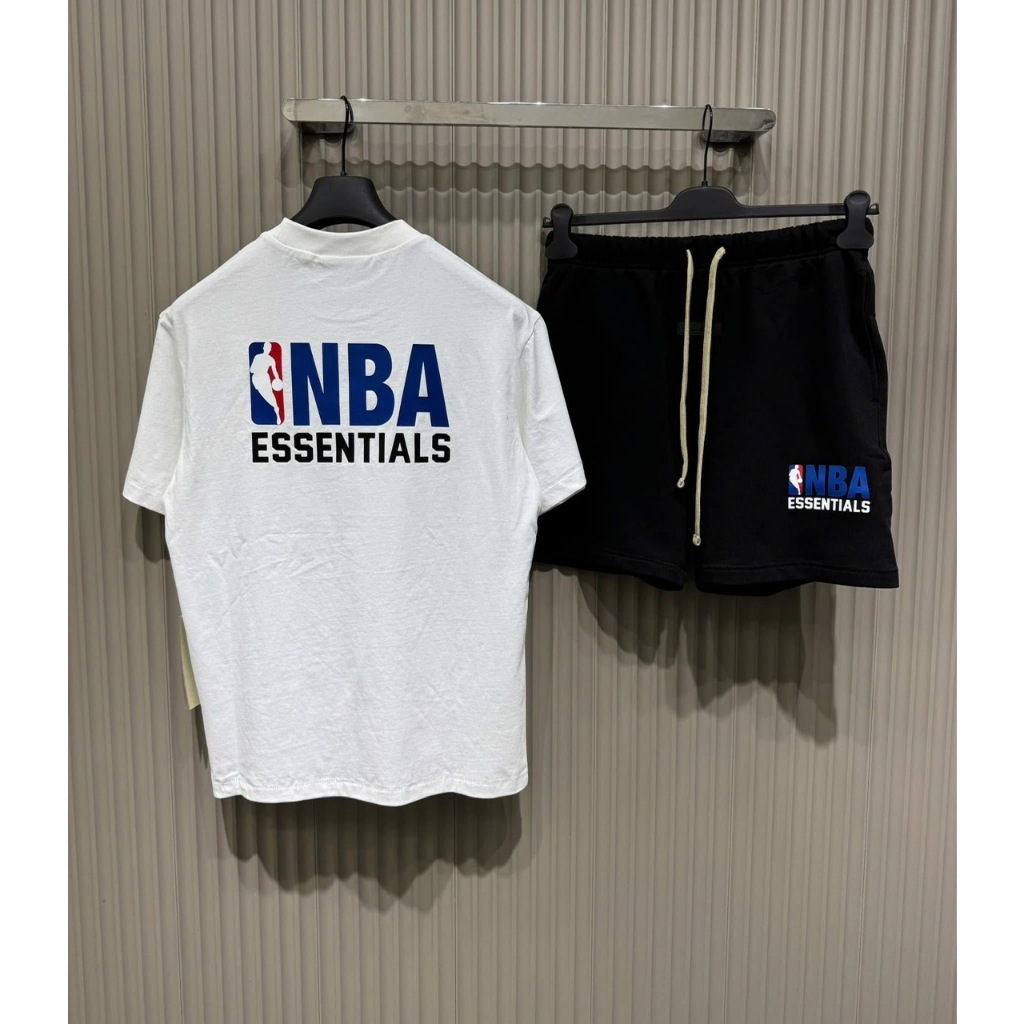Bộ quần áo cộc tay nam Essen in chữ N.B.A sau lưng - Set bộ hè nam Essen.tial chữ xanh cao cấp hot hè 2025