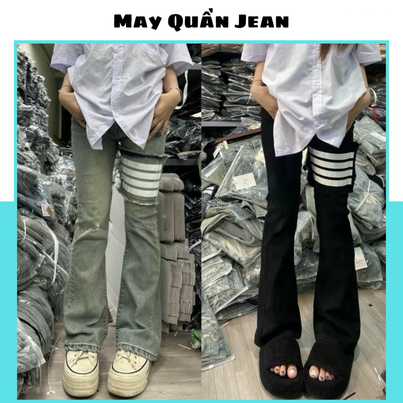 MQJ - Quần Jean bò ống Loe 4 Vạch Màu Bụi cho nam nữ chất mịn đẹp, trẻ trung