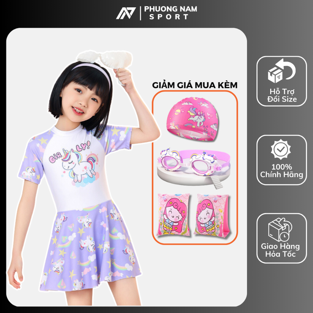 Đồ bơi bé gái liền thân, bộ bơi trẻ em gái họa tiết ELSA đáng yêu cho bé từ 1 tuổi đến size đại