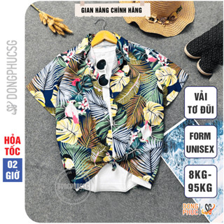 Áo sơ mi đi biển họa tiết hoa lá vải tơ đũi mát unisex nam nữ đủ size gia đình bé trai gái hội nhóm