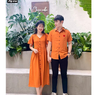 Set Áo Váy Đồ Đôi Fig Tree Màu Cam Đũi Cho Couple Đi Chơi, Du Lịch ,Chụp Hình Cưới ( Hàng thiết kế)