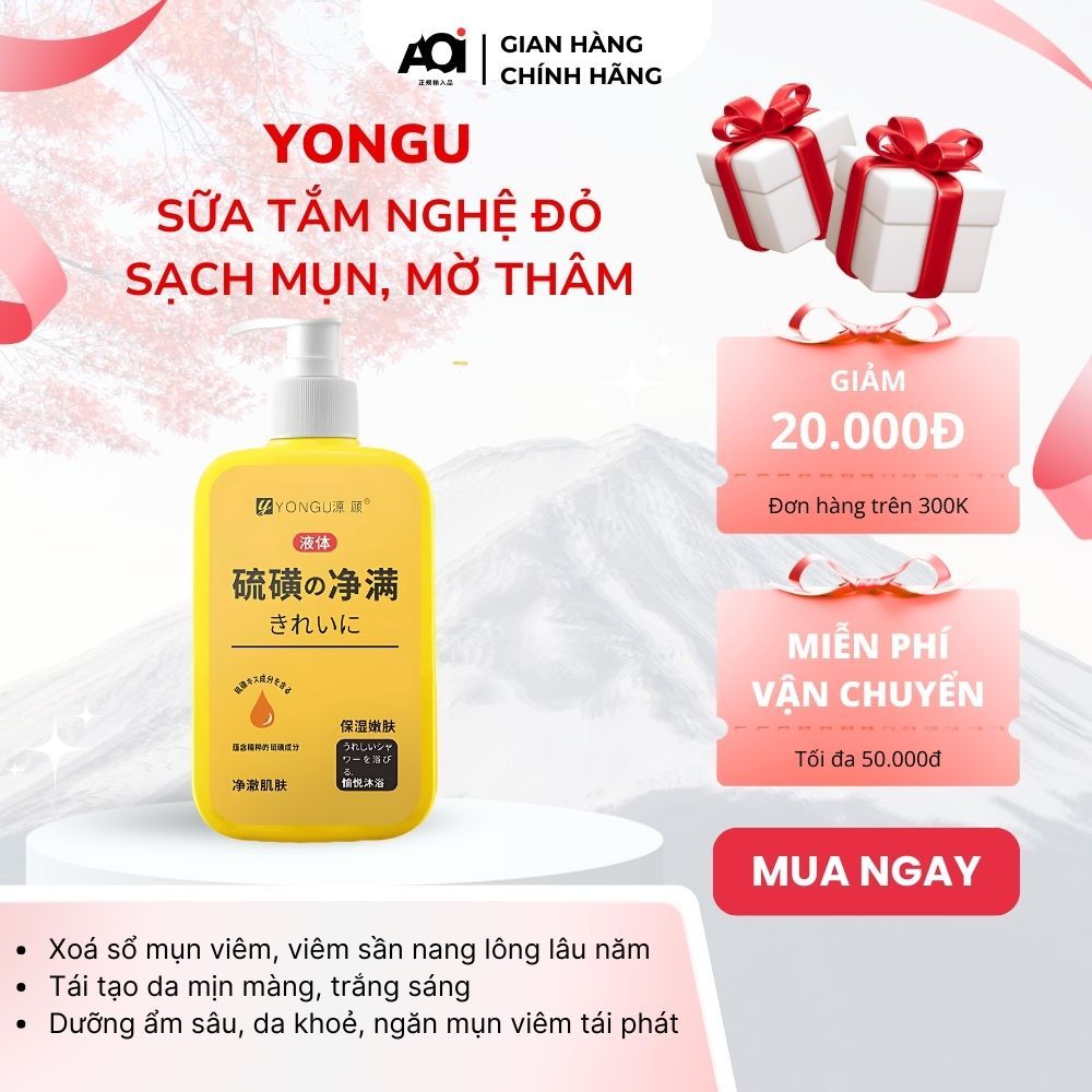 Sữa Tắm Nghệ Đỏ Yongu, Giảm Mụn Lưng, Giảm Thâm Hiệu Quả Nhanh Chóng Dung Tích 300ml của Aoi Shop