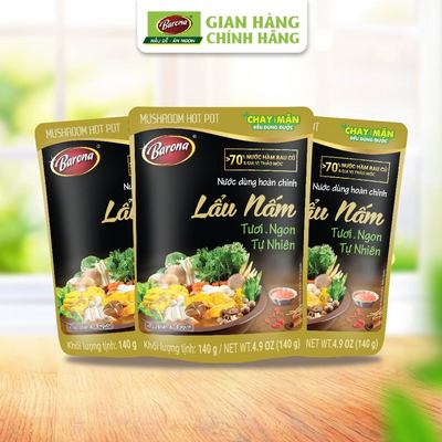 Combo 3 gói Nước dùng Lẩu Nấm Barona 140g, chay mặn đều dùng được