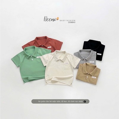 Áo phông cộc tay polo Beemo phối mác túi chất liệu cotton mặc đi học đi chơi cho bé từ 1 - 7 tuổi 22086A3
