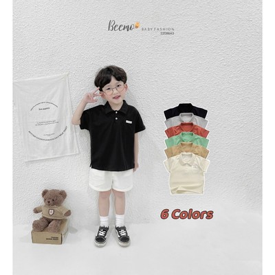 Áo phông cộc tay polo Beemo phối mác túi bộ 2 chất liệu cotton mặc đi học đi chơi cho bé từ 1 - 7 tuổi 22086A3