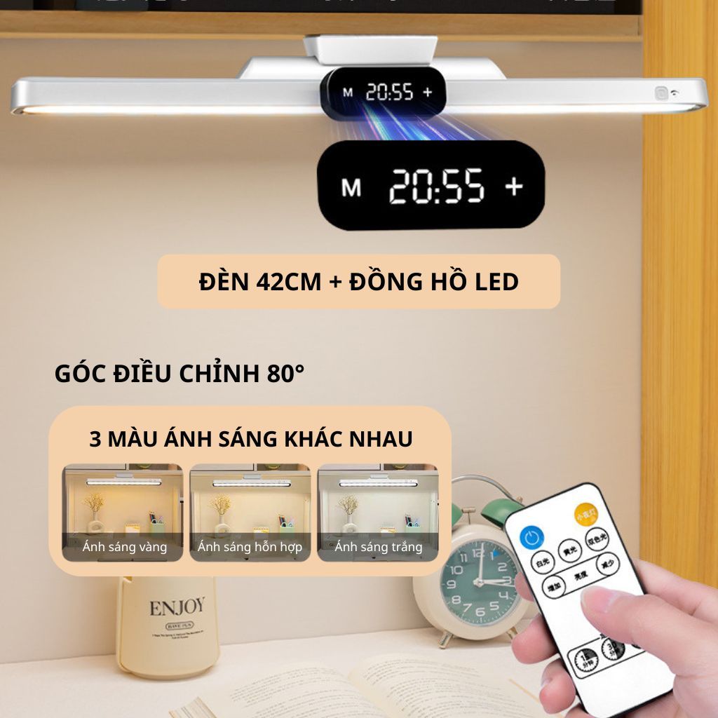 Đèn bàn học gắn tường 42cm chống cận , đồng hồ tích hợp,đèn học led xoay 80 độ điều chỉnh 3 chế độ sáng thông minh | BigBuy360 - bigbuy360.vn