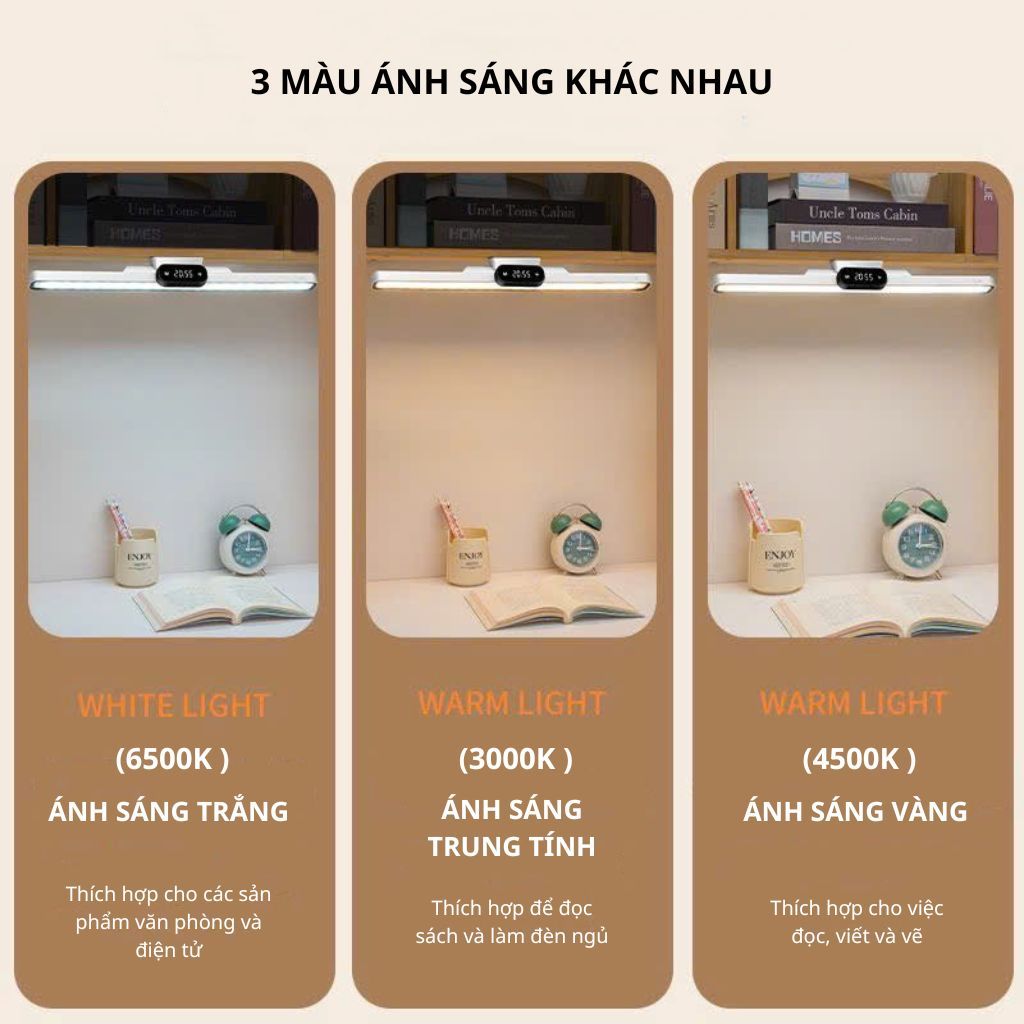 Đèn bàn học gắn tường 42cm chống cận , đồng hồ tích hợp,đèn học led xoay 80 độ điều chỉnh 3 chế độ sáng thông minh | BigBuy360 - bigbuy360.vn
