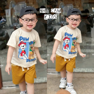 Bộ Đùi Cho Bé, Bộ Cộc Tay Chó Cứu Hộ Áo Be Quần Vàng Cotton Mát - Nhà Cam