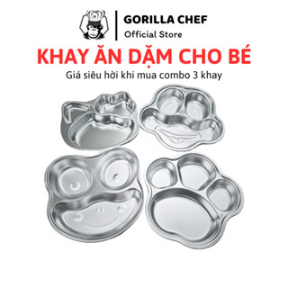 Khay ăn dặm cho bé chia ngăn Gorilla Chef - Hàng chính hãng inox cao cấp an toàn cho bé