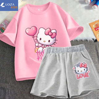 Set đồ Hello Kitty cho bé gái chất liệu thun cotton size từ 15-40kg - Quần áo trẻ em nữ Loza Mã SB291