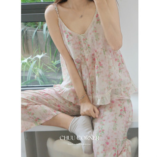 (Sẵn) Bộ Ngủ / Mặc Nhà Pyjama Hai Dây Hoa Nhí Dáng Dài