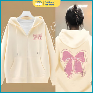 Áo khoác áo hoodie zip chất nỉ form rộng thoải mái in chữ MOBISTART và nơ Hồng - TP.Shop