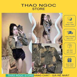 Áo khoác jean nữ croptop túi nhọn tay dài rách hàng chuẩn! (có sẵn, hình thật) THẢO NGỌC STORE