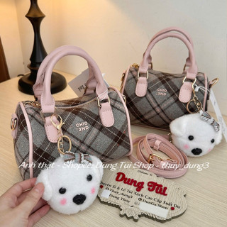 Túi nữ quai cầm + đeo chéo size 19 dáng trống QUAI HỒNG chất dày dặn form đẹp kèm charm full màu