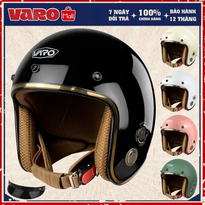 [Tặng Lưỡi Trai] Mũ bảo hiểm 3 4 VARO helmets Viền đồng lót nâu bảo hành 12 tháng