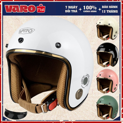 [TẶNG LƯỠI TRAI] Mũ bảo hiểm 3/4 Ruby VARO Helmets - viền đồng, lót nâu cao cấp BH 12 tháng