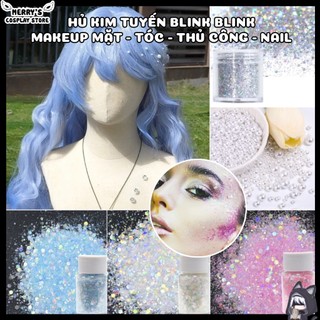  Hũ Bột Kim Tuyến Khổng Tước Lấp Lánh Hỗ Trợ Style Wig Makeup Trang Điểm Mặt Body Tóc Mắt Môi Nail 