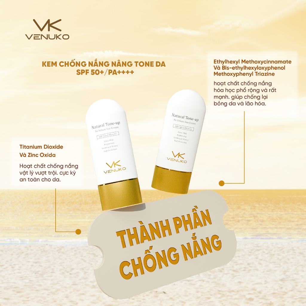 Kem Chống Nắng Venuko Sun Cream – Nâng Tone, Kiềm Dầu, Dưỡng Da Phổ Rộng SPF50+ 60g | BigBuy360 - bigbuy360.vn