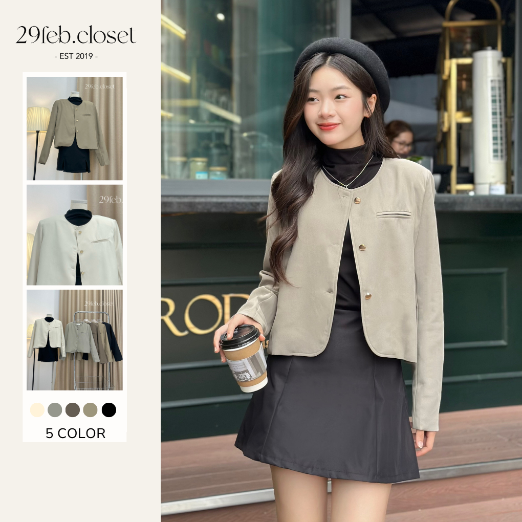 Áo Khoác Vest Blazer Nữ Trơn Khuy Đồng Cổ Tròn Một Túi Trước Nữ Tính Thời Trang Hàn Quốc - 29feb.closet - A350 | BigBuy360 - bigbuy360.vn