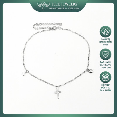 Lắc tay, lắc chân bạc nữ TLEE thánh giá trơn mix charm tim nhỏ đơn giản TLEE JEWELRY LT0361