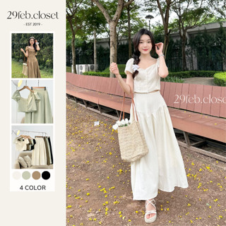 Set Áo Kiểu Croptop Khuy Trước Kèm Chân Váy Dài Dáng Xòe Nhẹ Nhàng Nữ Tính Sang Chảnh Chất Đũi Gân - 29feb.closet - S105