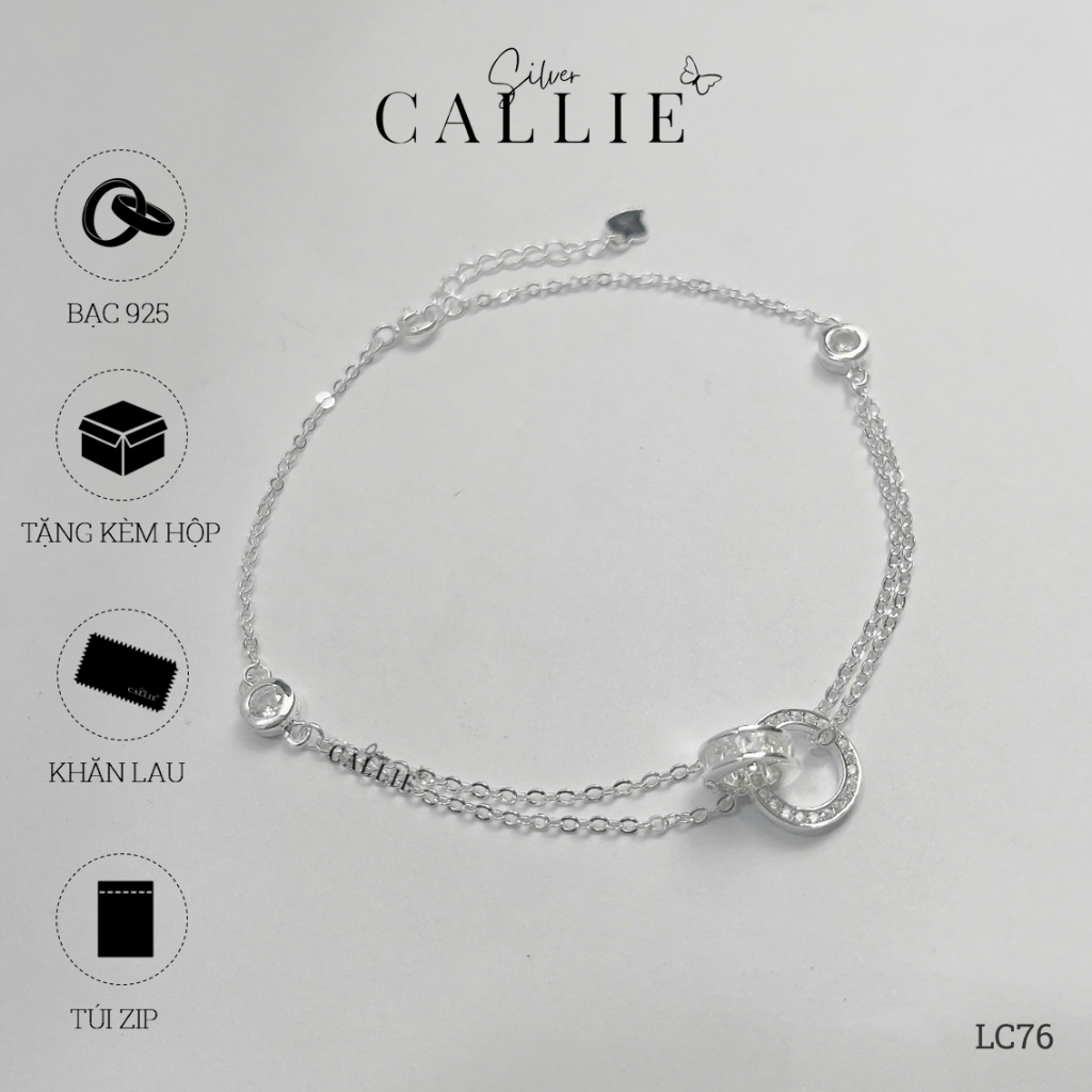 LC76 - Lắc chân bạc Callie Silver 2 vòng tròn lồng nhau đính đá