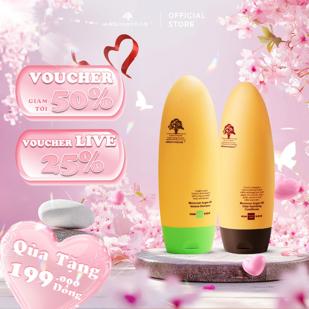 Combo dầu gội xả Arganmidas kiềm dầu, tạo phồng chân tóc và dầu xả siêu dưỡng ẩm, dung tích 450ml