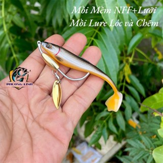 [mồi câu lure] combo 1 mồi mềm nff và 1 lưỡi thép trắng không rỉ thích hợp câu cá chẽm,cá lóc