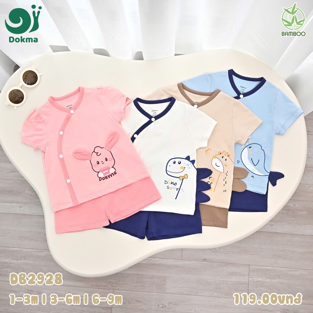 Dokma- Judoby Bộ Quần Áo Cài Lệch Cộc Tay Dokma Chất Liệu Bamboo Cotton Siêu Mềm Mịn Cho Bé từ Sơ Si