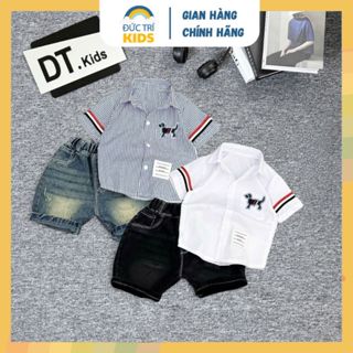Set đồ bé trai từ 2-8 tuổi (9-24kg), sơ mi ngắn tay THOM kèm quần short Jean năng động cá tính hè 2025 | ĐỨC TRÍ KIDS