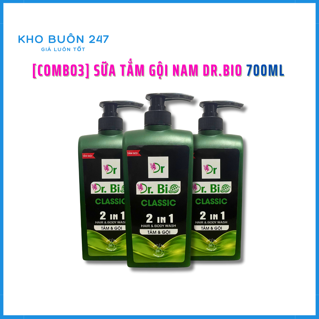 [COMBO 3] Sữa Tắm Gội Nam 2in1 Dr.Bio 700ml
