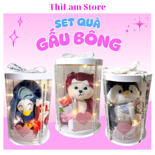 (HỘP TỰ LẮP) Quà tặng bạn gái - Set quà Gấu bông hộp mica trong suốt kèm nơ sang trọng tặng sinh nhật, dịp lễ - MCT