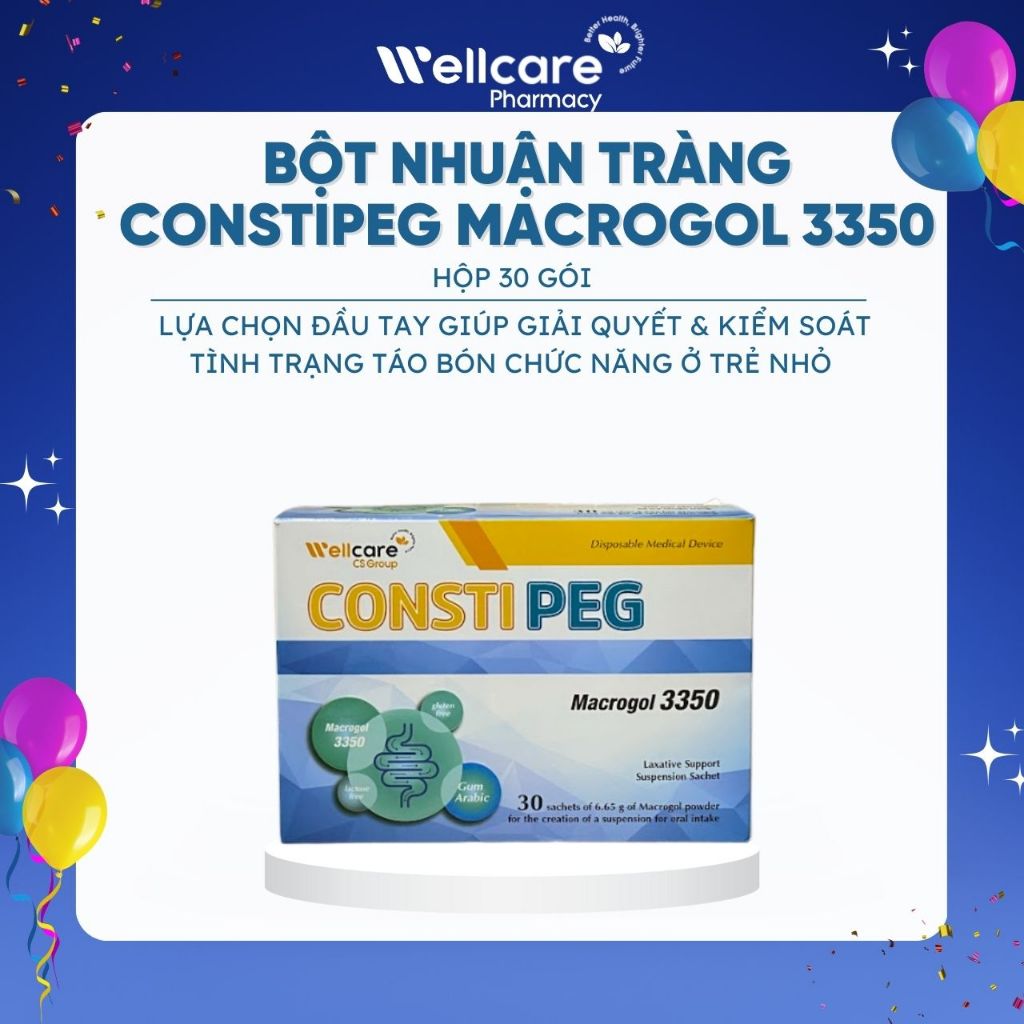 [CHÍNH HÃNG] CONSTIPEG Macrogol 3350 - Hộp 30 Gói - Bột Nhuận Tràng giảm táo bón cho trẻ em và người