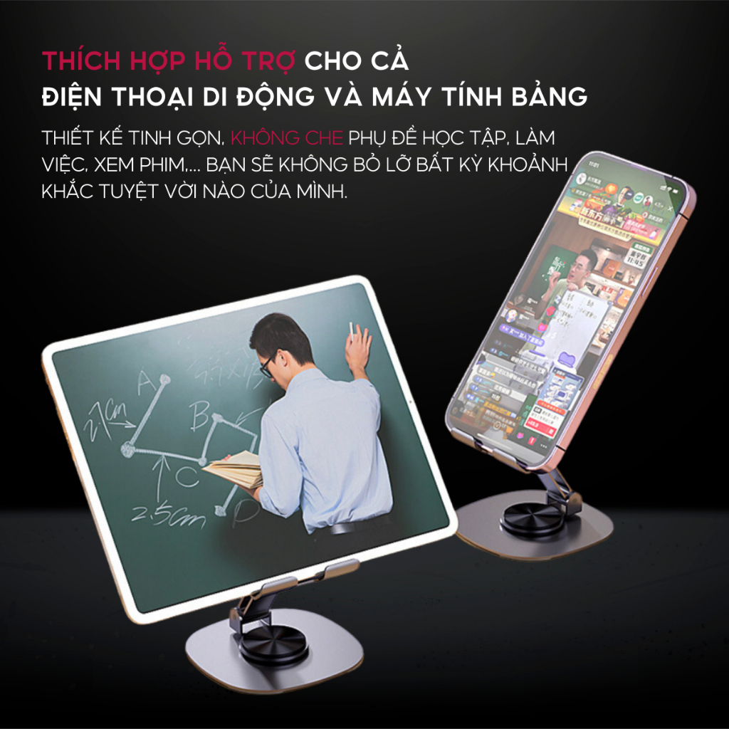 Giá kệ đỡ điện thoại cao cấp xoay 360 độ để bàn xem phim livestream gấp gọn cho điện thoại máy tính bảng | BigBuy360 - bigbuy360.vn