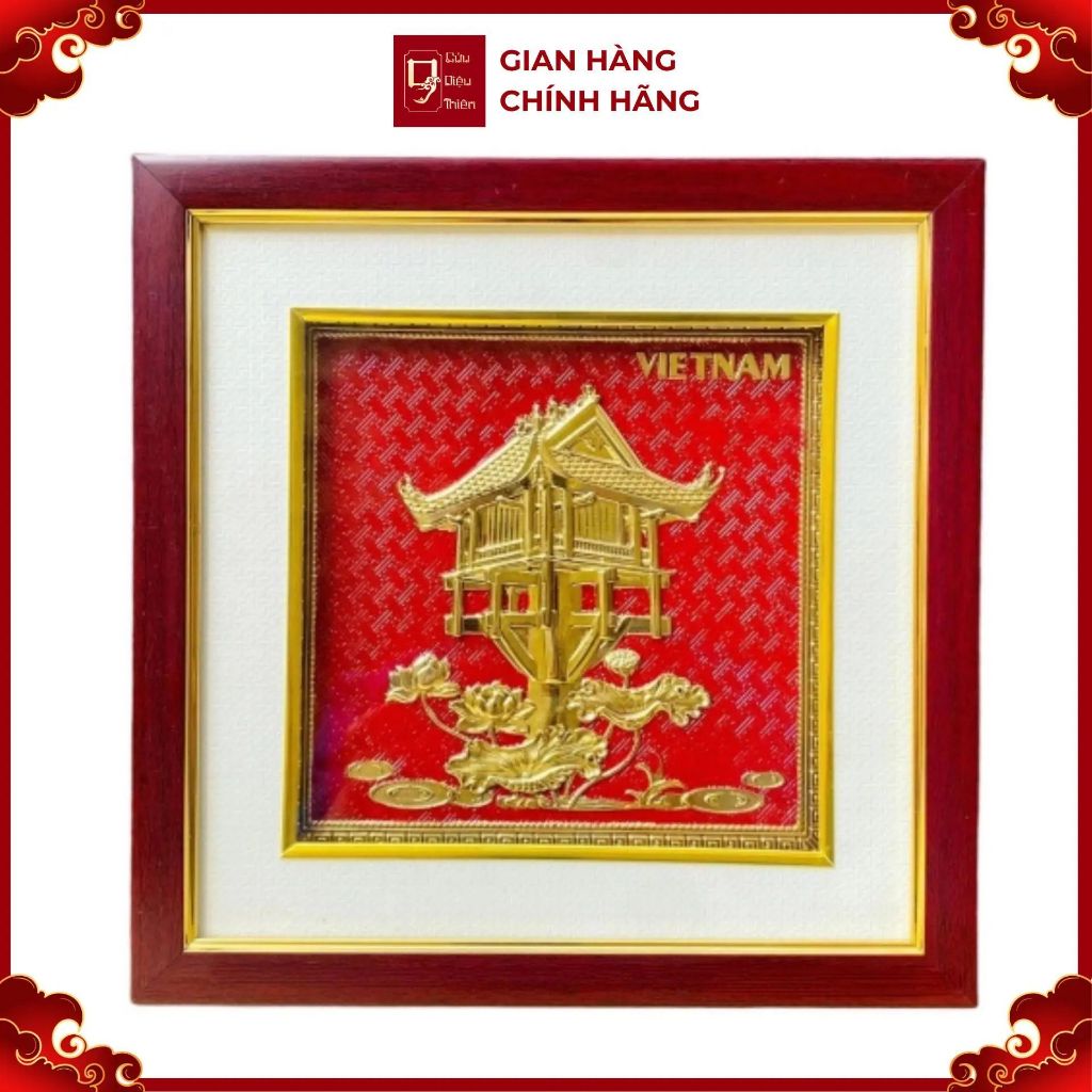 [Cao Cấp] Tranh Đồng Chùa Một Cột - Đồng Đỏ , Giả Cổ ( 26x26cm ) - Cửu Diệu Thiên - MC003