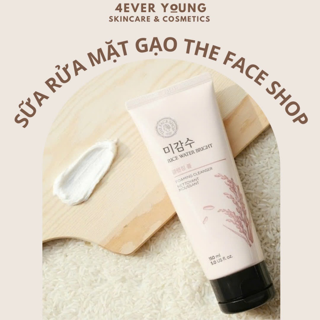 ✨4EVERYOUNG-Sữa Rửa Mặt Sáng Da Gạo The Face Shop Rice Water Bright Facial Foaming Cleanser 150ml